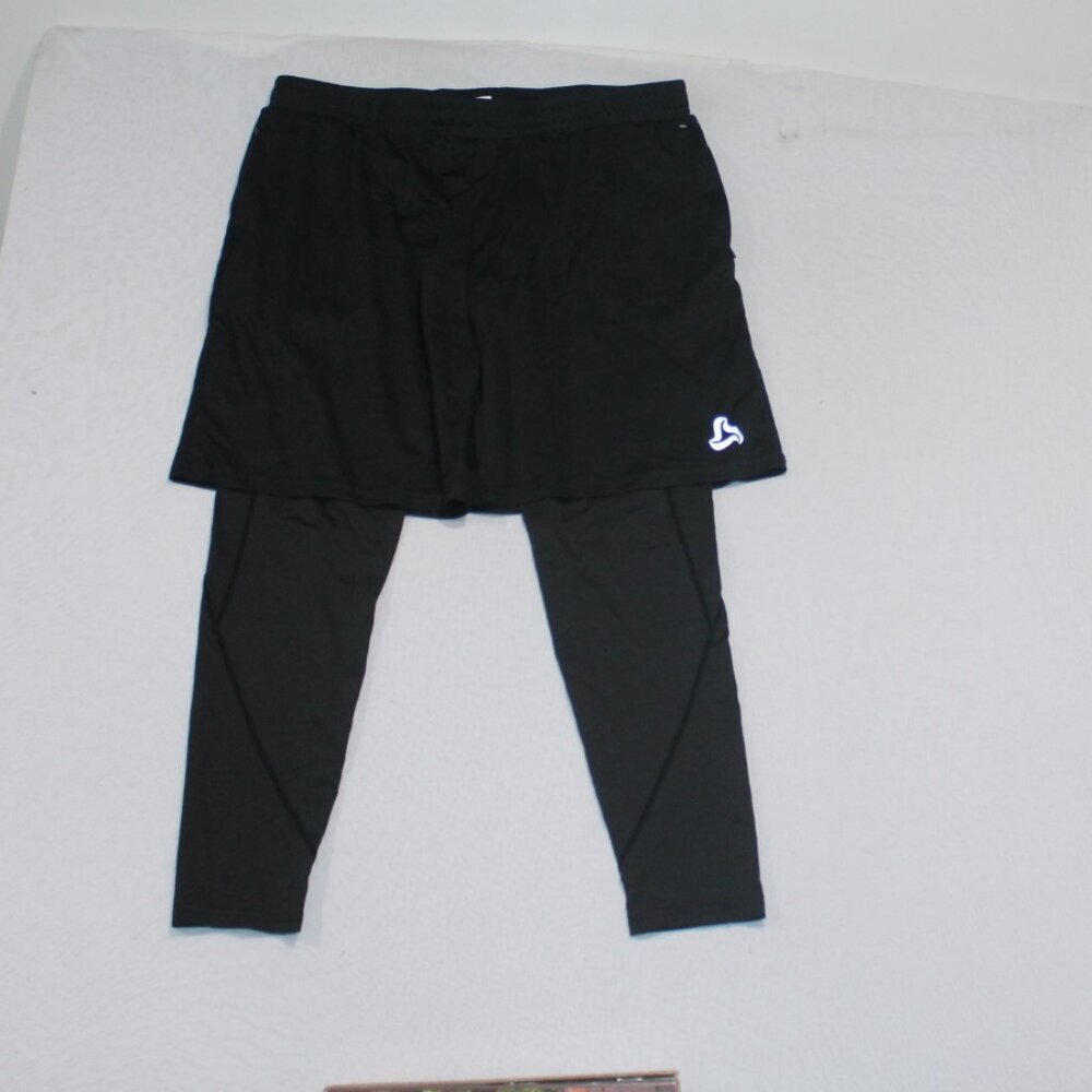 Silkworld Men Black Running Shorts/Pants 2 in 1 Compression Workout Size XL